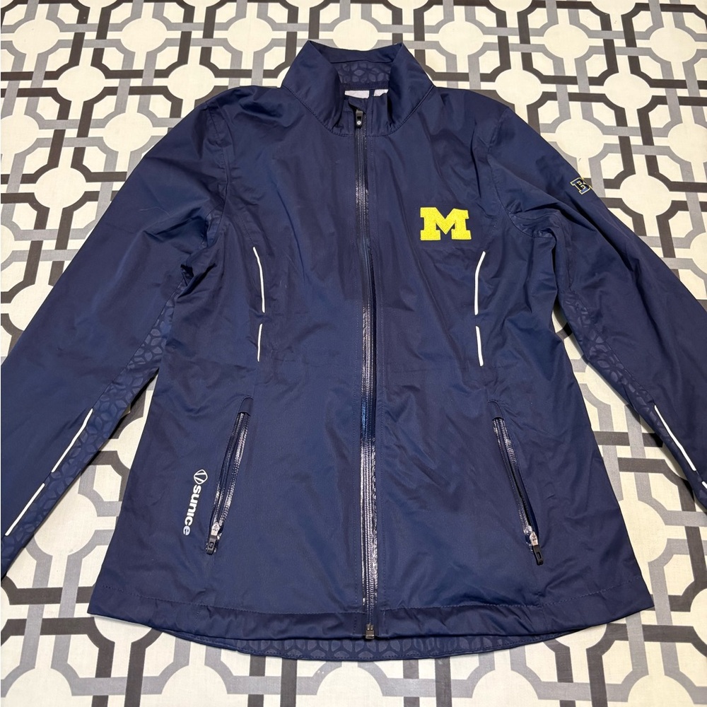 Sunice Women's Navy Rain Jacket with University of Michigan Logo